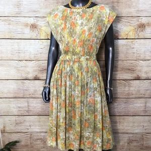 50's Leslie Fay Original Pleated Floral Print Dress